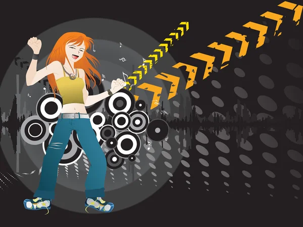 Danse féminine sur fond de musique — Image vectorielle
