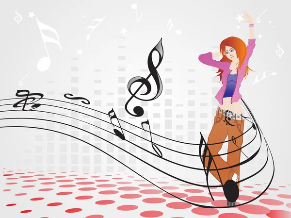 Kvinna dansar på musik bakgrund — Stock vektor