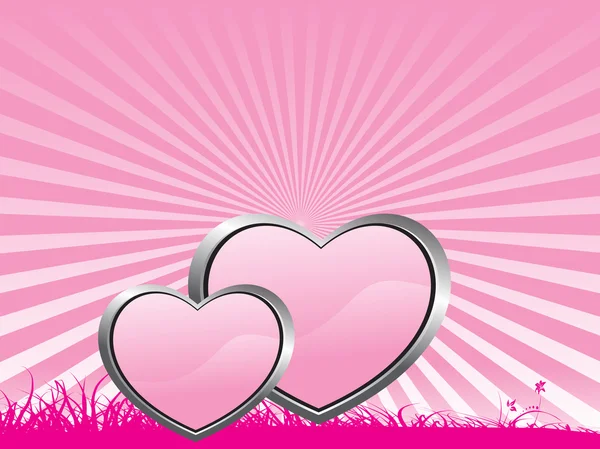 Rosa Hintergrund mit zwei Herzen — Stockvektor