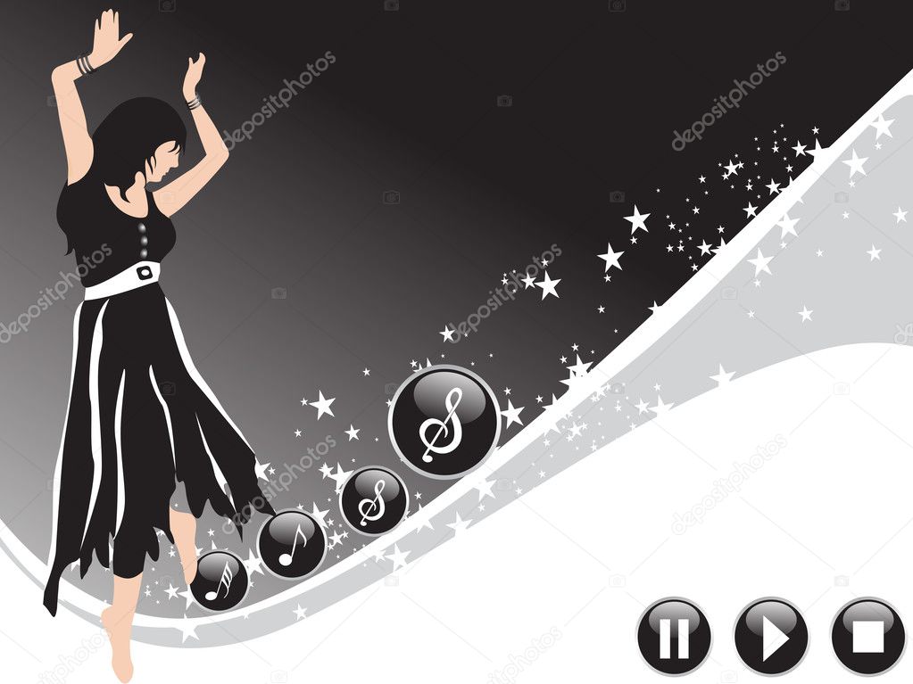 Female dancing on music background