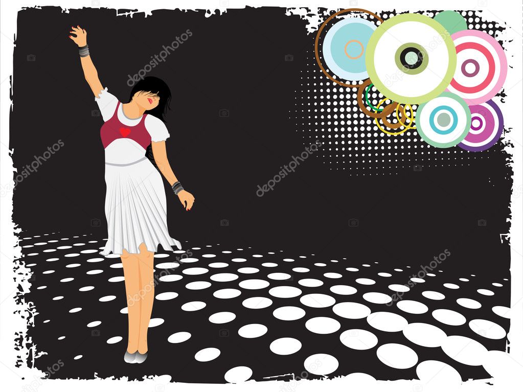 Female dancing on music background