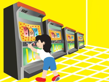 Boy playing with slot machine clipart