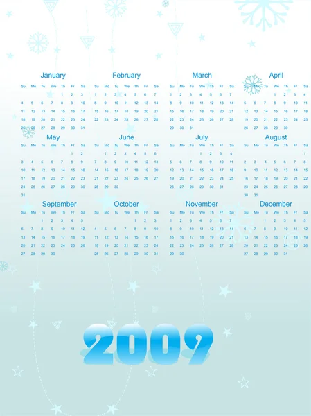 Kalendář na rok 2009 s vánočními hvězdami — Stockový vektor