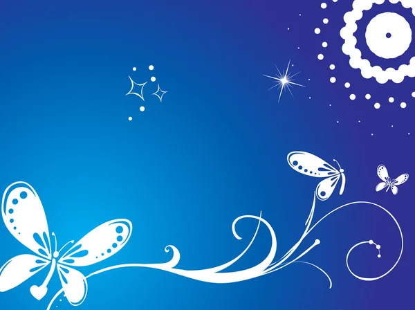Butterfly and stars on gradient blue — Stock Vector