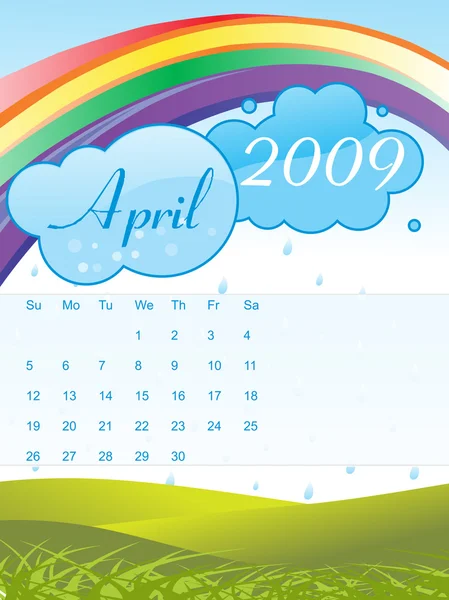 Calendário para 2009 com céu e arco-íris — Vetor de Stock