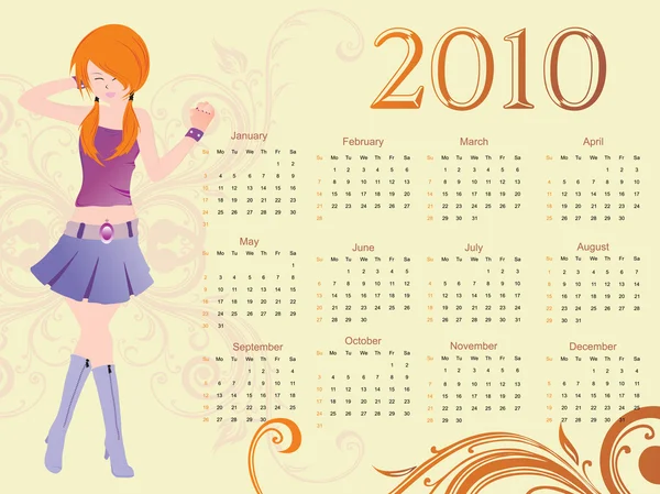 Calendario con floral, chica —  Fotos de Stock