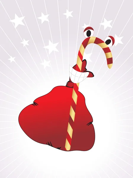Canne à bonbons avec sac cadeau, illustration — Image vectorielle