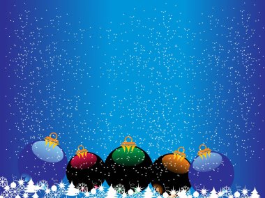 Snowfalls background with xmas balls clipart