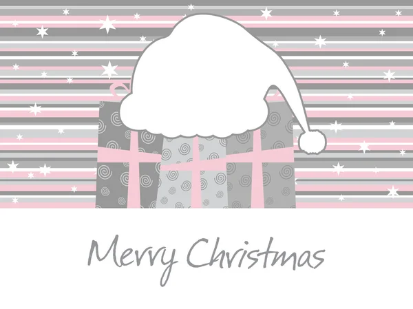 Hintergrund mit Geschenk, Weihnachtsmütze — Stockvektor