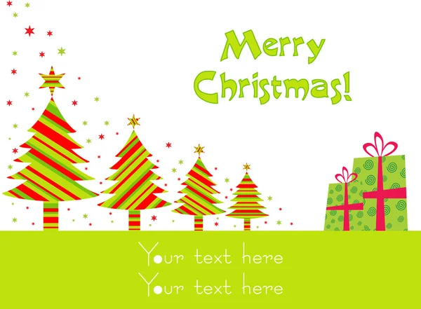 Arrière-plan avec arbre de Noël, cadeau — Image vectorielle