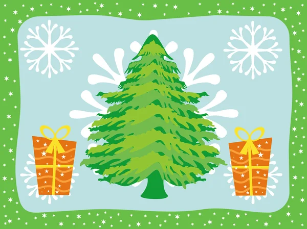 Merry xmas bakgrund med gåva, träd — Stock vektor