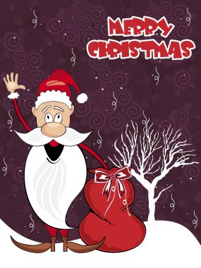 Background with santa holding gift bag clipart