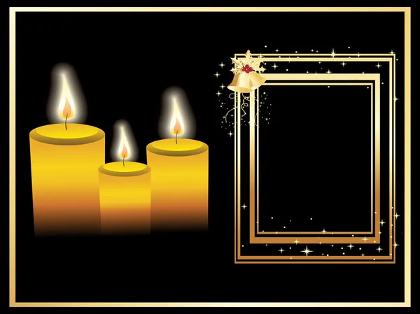 Weihnachtsrahmen mit Glocke und Kerzen — Stockvektor