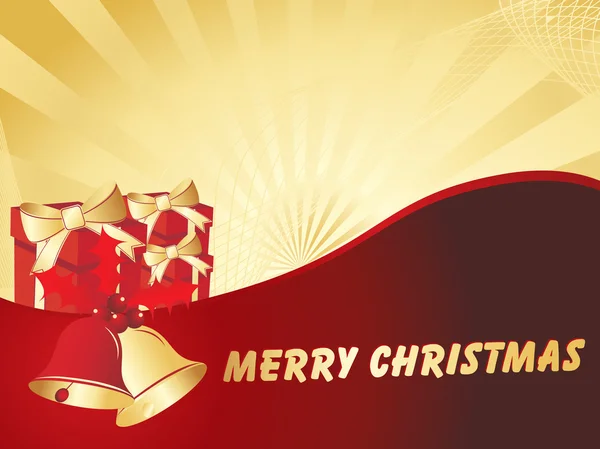 Caja de regalo de Navidad con campanas, papel pintado — Vector de stock
