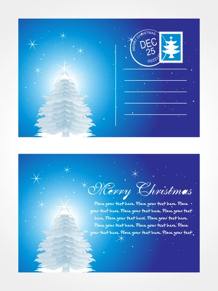 Christmas post card with tree and stars — Stock Vector