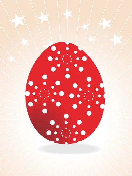 Червоні крапки пасхальне яйце з фоном променів — стоковий вектор