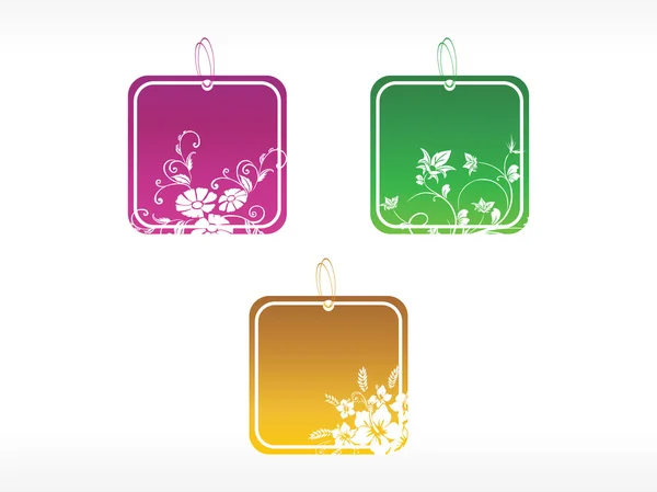 Floral stickers in paars, groen, — Stockvector