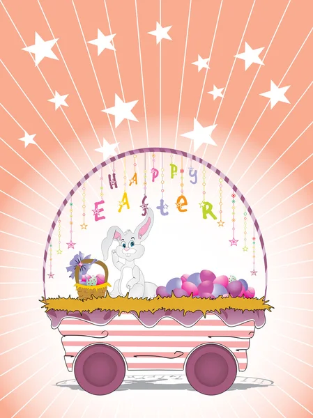 Easter bunny in the basket, — Stock Vector