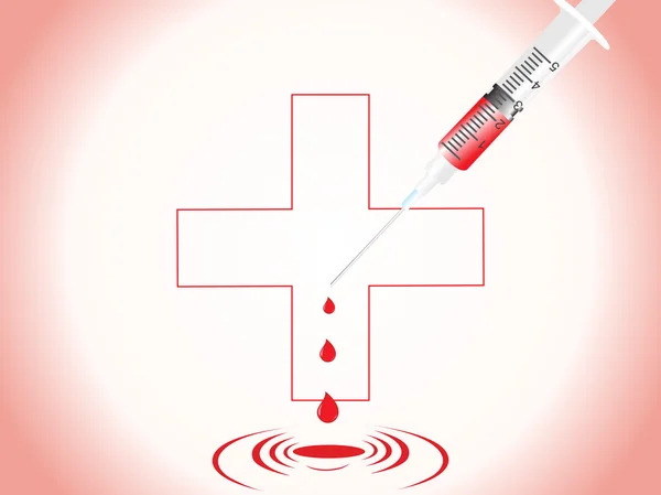 Blod droppa nål med plustecken — Stock vektor