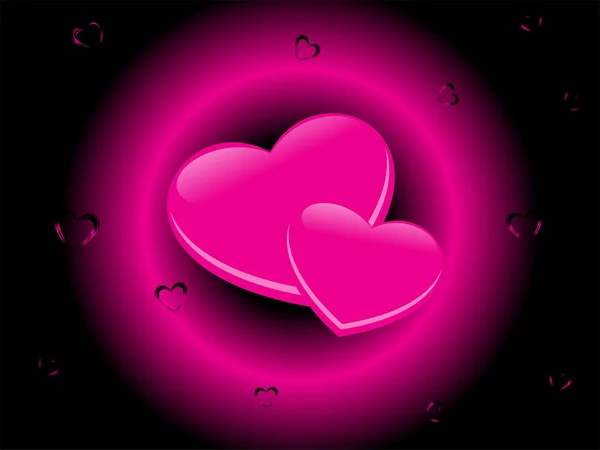 Καρδιά ζευγάρι σε ένα δαχτυλίδι που λάμπει σε ροζ χρώμα — Διανυσματικό Αρχείο
