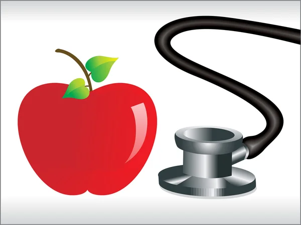 Estetoscopio y manzana roja — Vector de stock