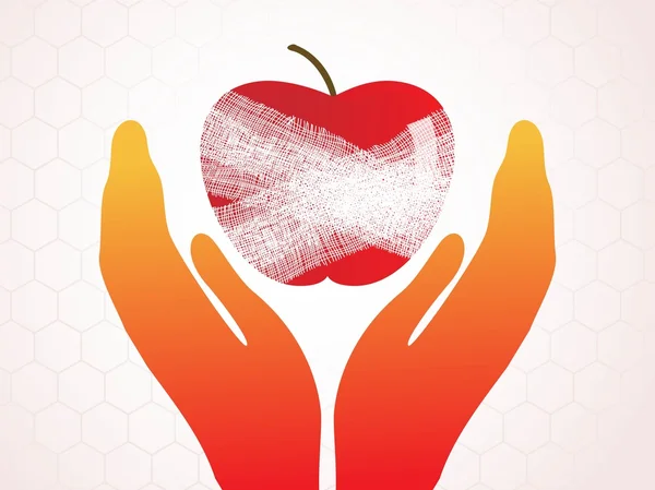 Main tenant pomme avec plâtre — Image vectorielle