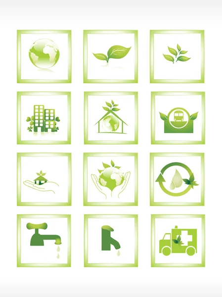 12 ökológia ikonok háttérkép — Stock Vector