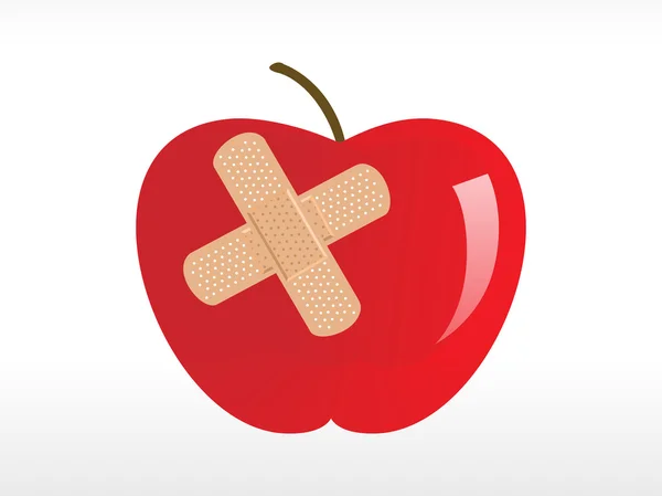 Verletzter roter Apfel mit Gips — Stockvektor