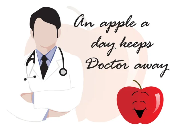 Medicinsk bakgrund med läkare och äpple — Stock vektor
