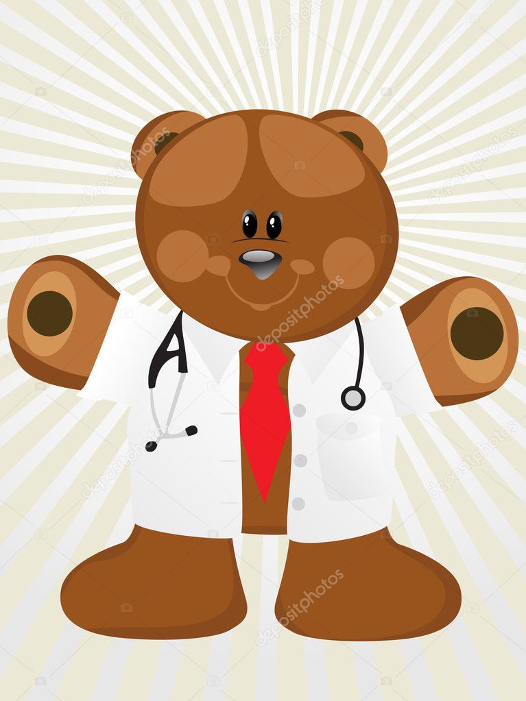 Rays background with doctor bear