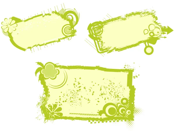 Set van drie groene grungy frame — Stockvector