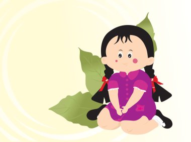 Cute girl with leaf, illustration clipart