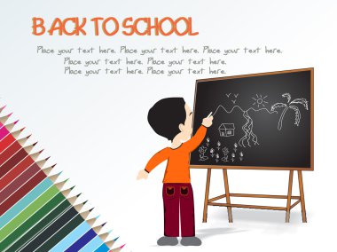 Boy standing in front of blackboard clipart