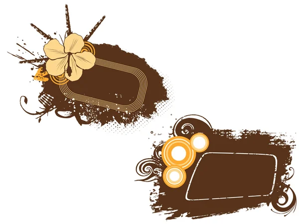 Marcos grungy marrón con flores — Archivo Imágenes Vectoriales