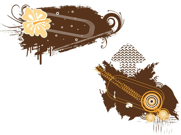 花と抽象的な茶色グランジ フレーム — ストックベクタ