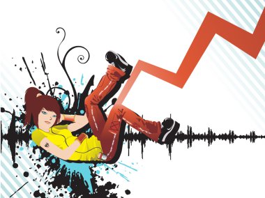 Lady listening music illustration clipart