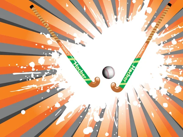 Grunge avec bâton de hockey et balle — Image vectorielle
