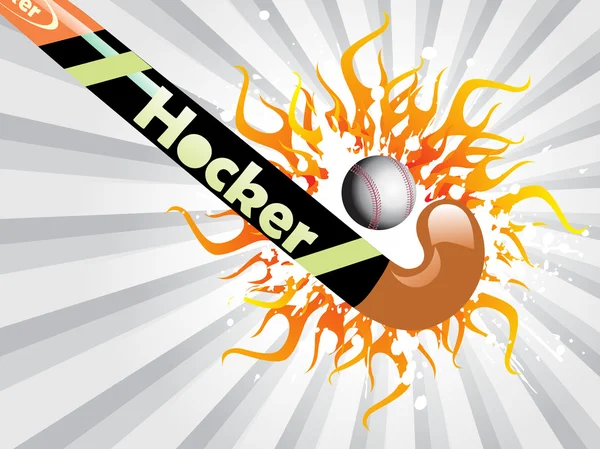Grunge et flamme avec hockey, balle — Image vectorielle