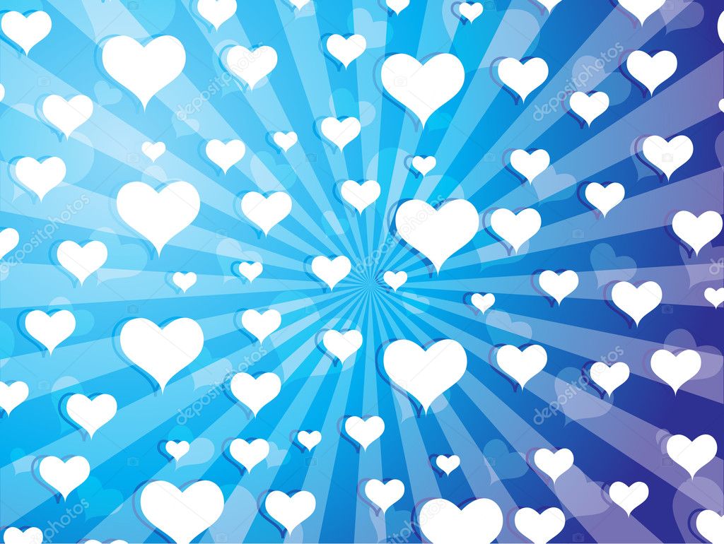 Flying hearts on blue background