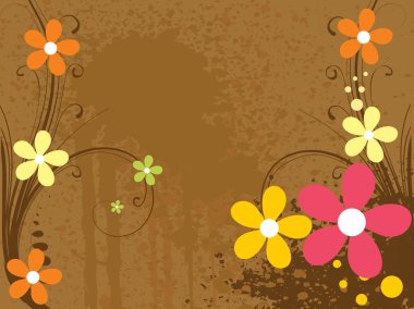 Grungy background with colorful blossoms clipart