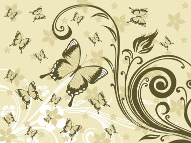 Background with floral, butterfly clipart