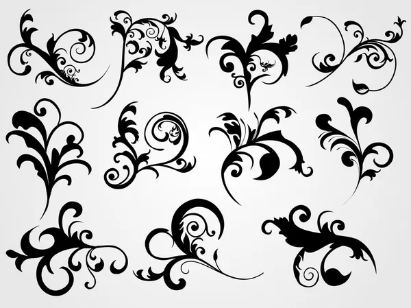 Zwarte floral tatoeages — Stockvector