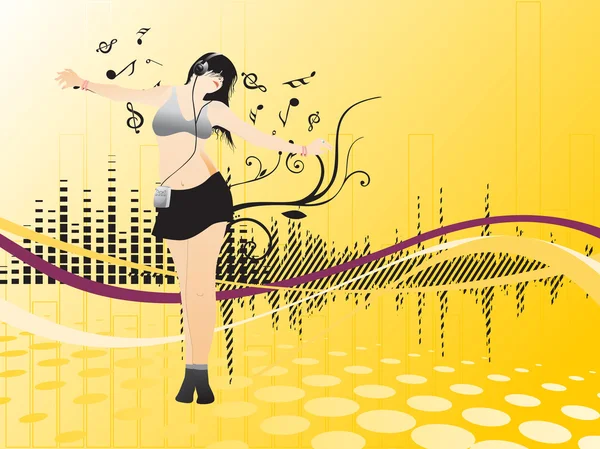Disco achtergrond met lady danser — Stockvector