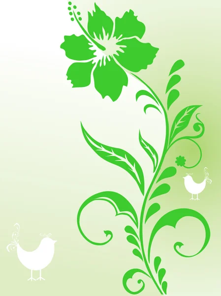 Grün blumigen Hintergrund mit Vogel — Stockvektor