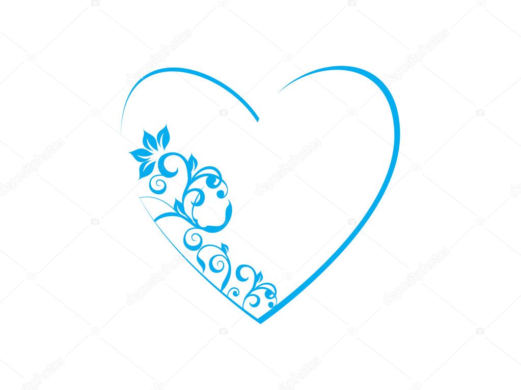 Floral in heart frame theme in blue