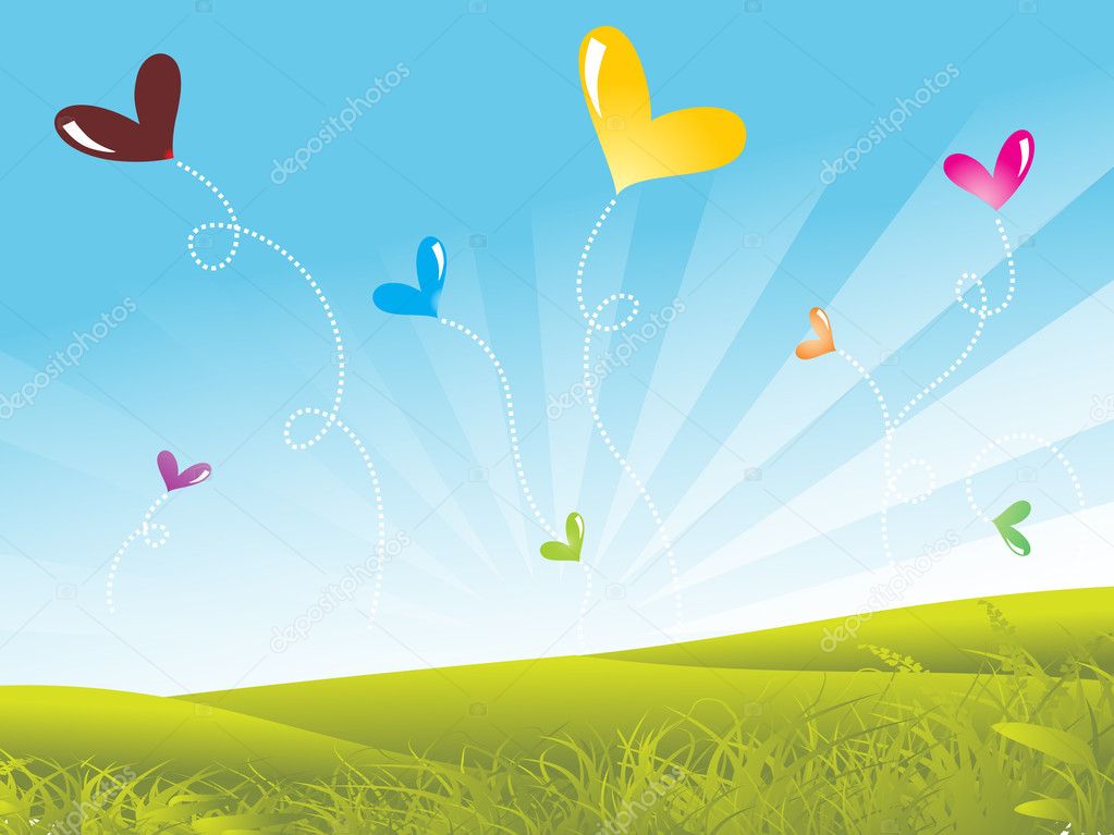 Garden background with colorful balloons