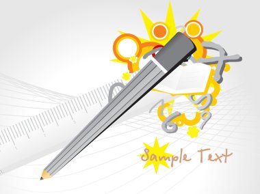 Funky vector of pencil and ruler clipart