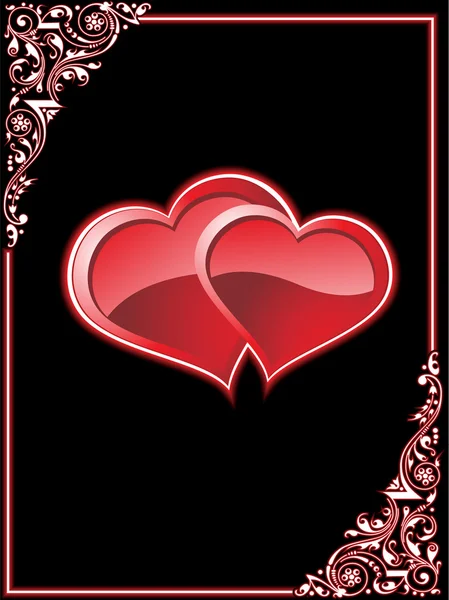 Fond noir avec paire de coeur rouge — Image vectorielle