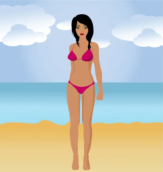 Mooi meisje op het strand — Stockvector