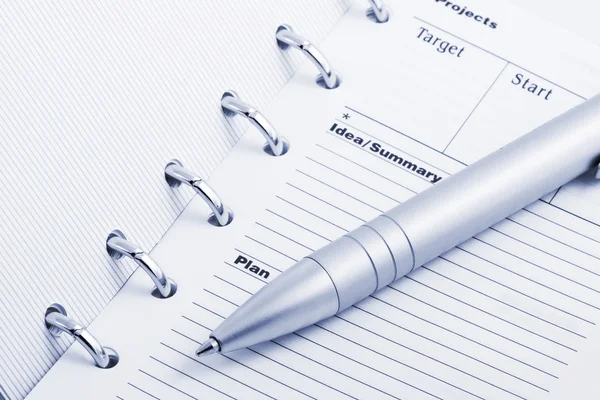 Кишеньковий планувальник і ручка — стокове фото